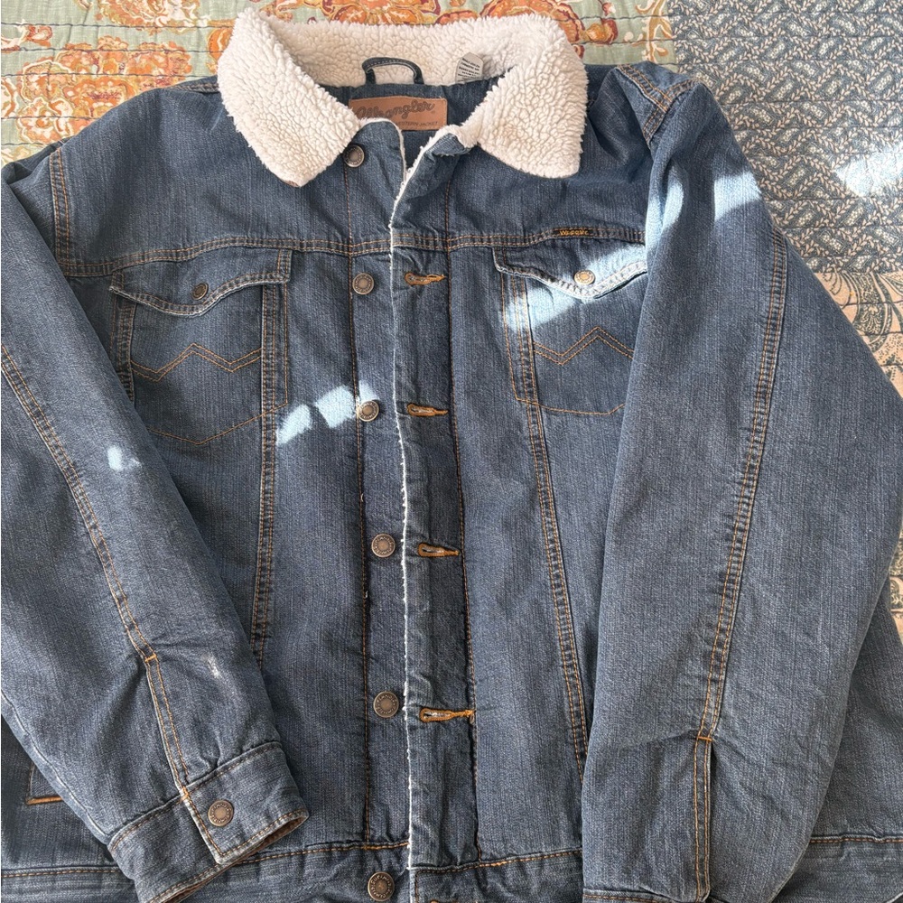 Wrangler Blue Denim Jacket with Sherpa Collar